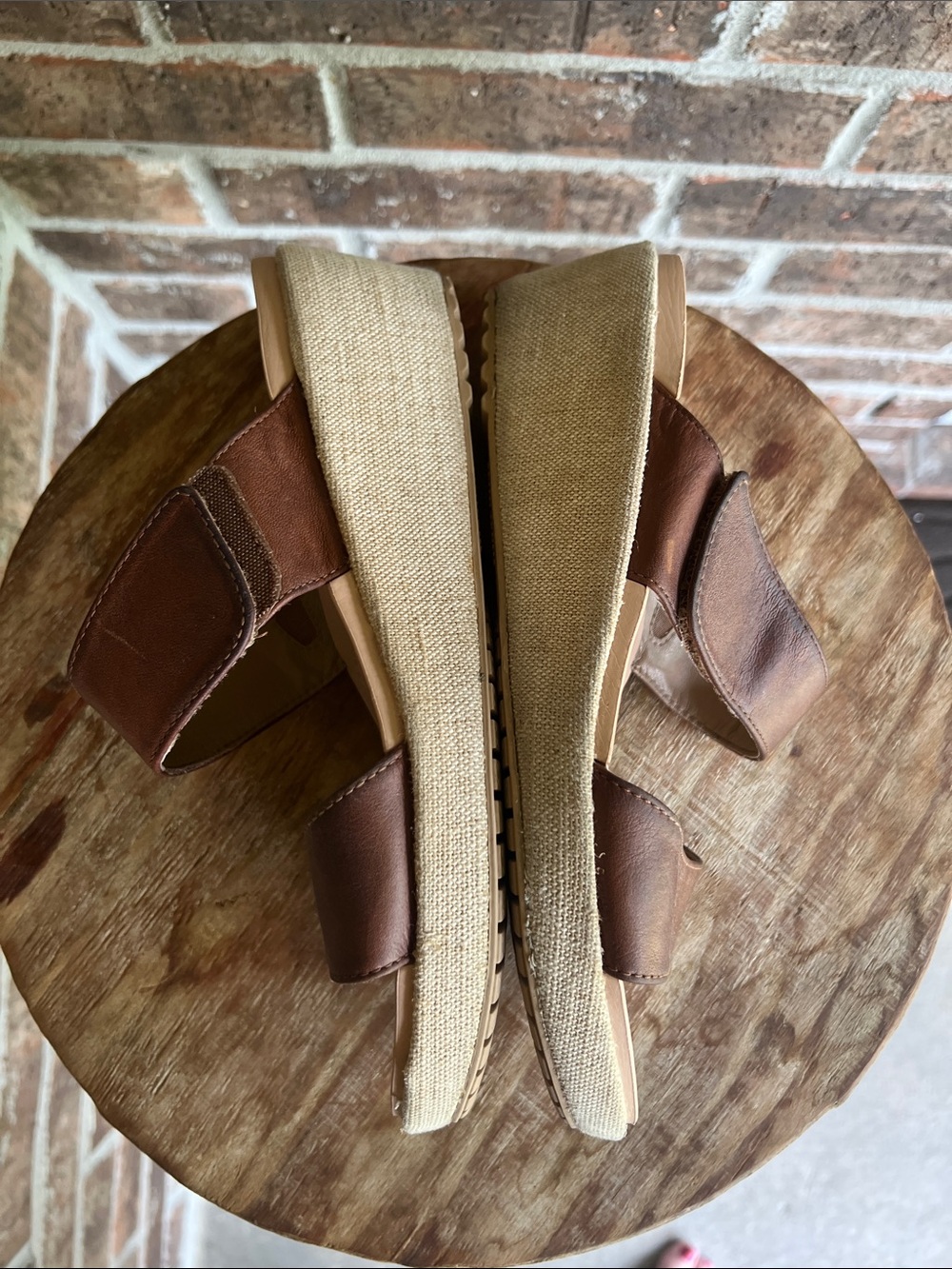 CROCS Brown Leather-Look Double Strap Sandals - Picture 9 of 10